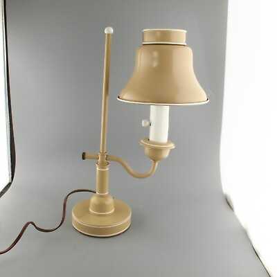 #ad Vintage Beige Cream White Metal Tole Student Desk Candle Lamp 14 1 2quot; tall $37.50