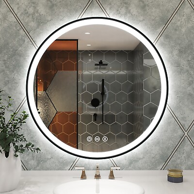 #ad 24 In LED Round Lighted Bathroom Mirror Backlit Vanity Wall Mounted with 3 Color $119.69