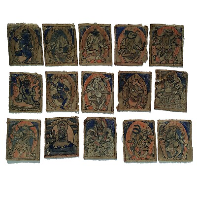 #ad Antique 15 Pcs of lot Tibetan Tshakali Collective Tsakali art Hand painted $247.38