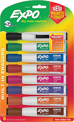 #ad EXPO Magnetic Dry Erase Markers with Eraser Chisel Tip 8 Count $24.99