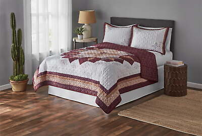 #ad Reversible Brick Star Quilt Red Full Queen 1 Piece $20.68