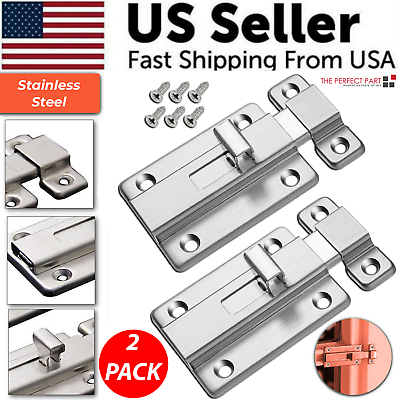 #ad 2Pcs Stainless Steel Latch Sliding Silver Doors Lock Keyless Door Bolt For Doors $5.89