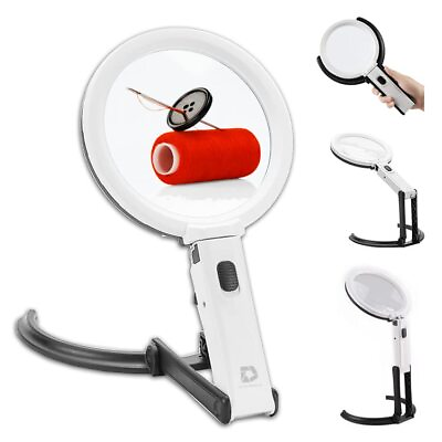 #ad Foldable Magnifying Glass with Light and Stand 2 in 1 Handheld or Handsfree... $31.66