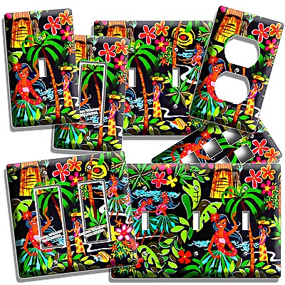#ad HAWAIIAN DANCING GIRLS FLOWERS PALM TREES LIGHT SWITCH OUTLET ROOM HI HOME DECOR $29.99