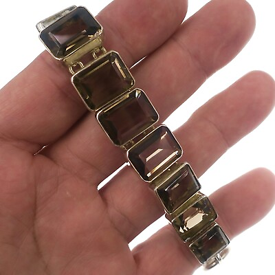#ad Vintage HAND MADE Sterling Silver and 100cts of Smoky Quartz Bracelet 7.75 inch $191.75
