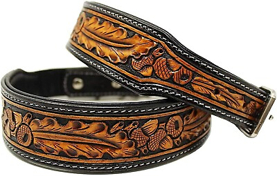 #ad quot;Leather Padded Dog Collar Heavy Duty Floral Tooled Handmadequot; $27.55