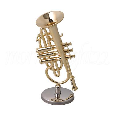 #ad Gold Plated Miniature Cornet Musical Parts Decoration With Stand Gift $19.70