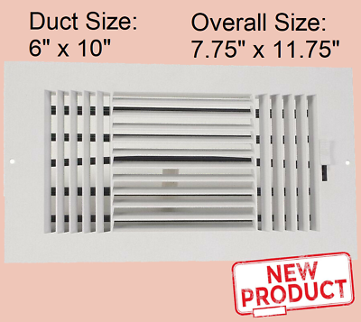 #ad Plastic Air Register AC Heat 6 x 10quot; Duct Size 3 Way White Wall Ceiling Vent NEW $13.75