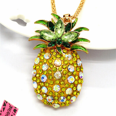 #ad New Fashion Women Golden Crystal Rhinestone Pineapple Pendant Chain Necklace $3.95