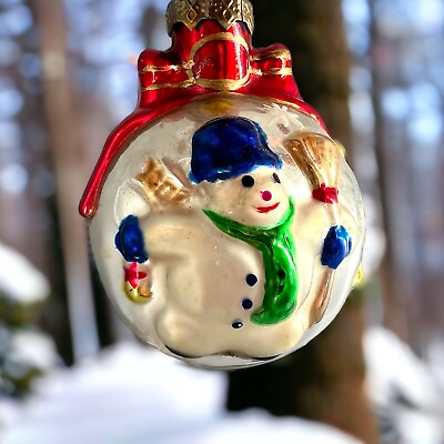 #ad Vintage Christmas House Traditional Glass Holiday Hanging Tree Ornament Snowman $6.99