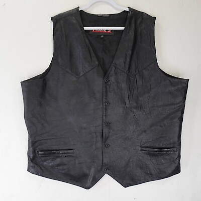#ad Phase 2 Vest Mens 3XL Black Leather Button Front Western Cowboy Lined $29.95