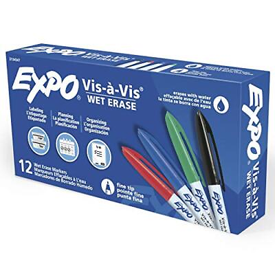 #ad EXPO Vis a Vis Wet Erase Markers Fine Point Assorted Colors 12 Count $13.97