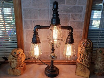 #ad Vintage Steampunk Industrial Pipe reading lamp3 bulb tabledeskretro $199.99
