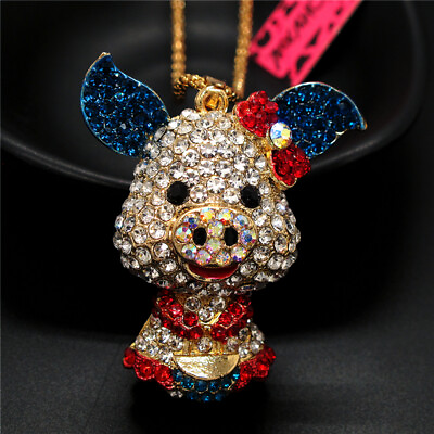 #ad Fashion Women Bling Red Crystal Cute Little Pig Pendant Animal Necklace Gift $3.95