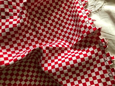 #ad Pretty Vintage French Hand Made Red White Check Shelf Trim Curtain Trim $28.99