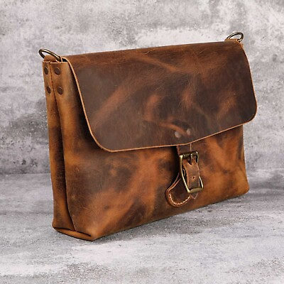 #ad Vintage rustic town leather messenger shoulder bag with adjustable strap $95.00