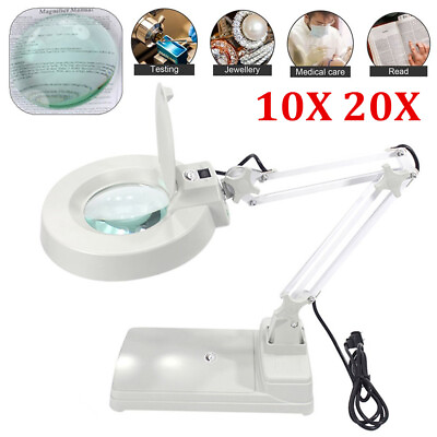#ad Magnifier LED Lamp 10X 20X Magnifying Glass Desk Table Reading Light with Base $45.99