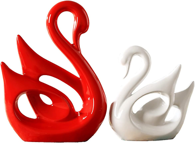 #ad 2 Pieces Swan Sculpture Decor Swan Table Decorations Elegant Ceramic Swan Figuri $38.79