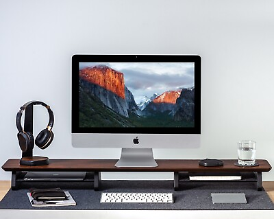 #ad TGmastery Monitor Stand Smoky Oak Dual Monitor Riser Wood Desk Monitor Stand $190.00