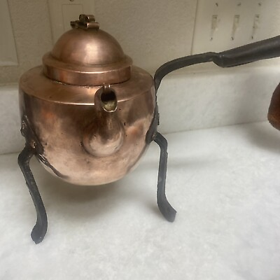 #ad Antique 150 Yer old Hand Made Swedish Copper Tea Kettle Hammered Metal Handle $110.50