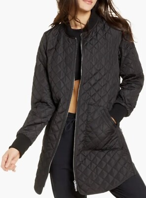 #ad NWT $168 Zella Longline Black Quilted Jacket Size XS $89.95