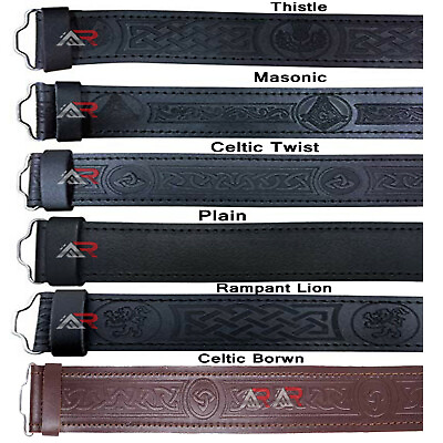 #ad Leather Belts Kilt Scottish Highland Black Brown Embossed Without Buckle New AAR $19.99