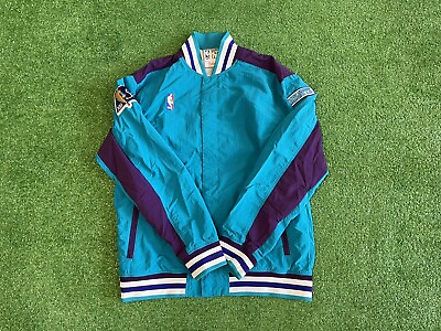#ad Mitchell Ness Charlotte Hornets Warm Up Jacket Retro Vintage NBA Large 50 Patch $100.00