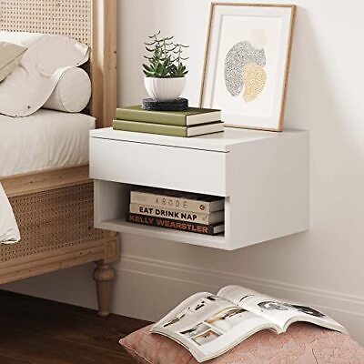 #ad Jackson Modern Floating Bedside Nightstand with Drawer 1 White $95.47