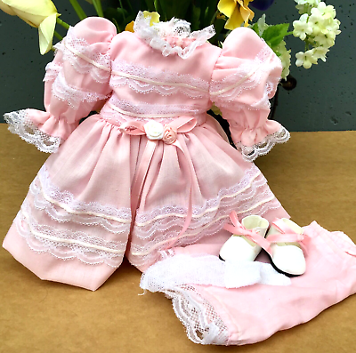 #ad Beautiful Pink Dress For Antique or Porcelain Doll $26.00