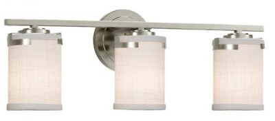 #ad #ad Justice Design Atlas 23” 3 Light Cylinder White Fabric Shade Brushed Nickel $245.00