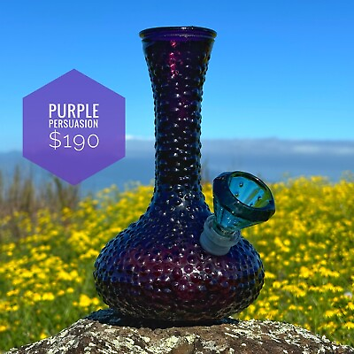 #ad Vintage Upcycled Purple Hobnail Glass Vase Bong $190.00