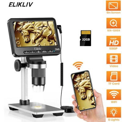 #ad Elikliv Wifi Digital Microscope 1000X 5quot; 12MP LCD Phone Coin Magnifier for Adult $70.99