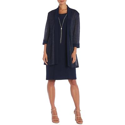 #ad Ramp;M Richards Womens Navy Special Occasion Metallic Dress With Jacket 8 BHFO 7350 $9.99