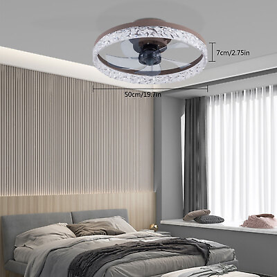 #ad 20quot; Round Flush Mount Bedroom Ceiling Fan Dimmable LED 6 Speeds Remote Control $78.85
