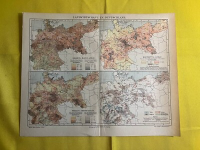 #ad 1894 AGRICULTURAL MAP GERMANY Vintage Geography Color ORIGINAL 11.5 x 9.5quot; C11 4 $24.90