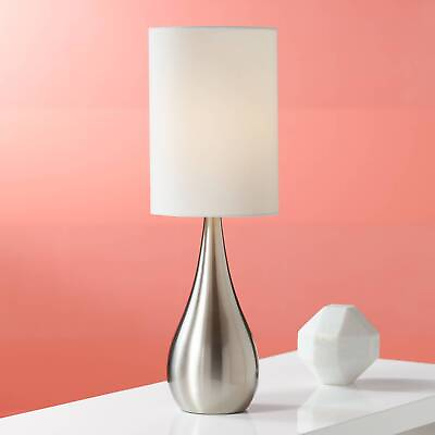 #ad Modern Table Lamp Brushed Steel Teardrop White Shade for Living Room Bedroom $39.99