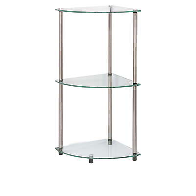 #ad Classic Glass 3 Tier Corner Shelf Shelving Storage Freestanding Rack Display New $37.58