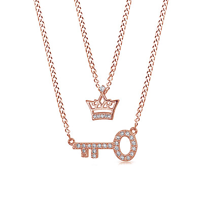 #ad Simulated Silver 925 Square Princess Crown Key Pendant Necklace Set With Chain $79.63