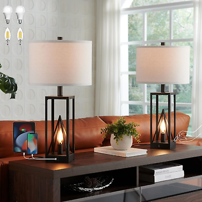 #ad KAWOTI Farmhouse Table Lamps with USB Ports and AC Outlet3 Way Dimmable Touch $111.85