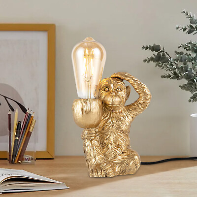 #ad Modern Gold Table Lamp Resin Sitting Monkey Desk Lamp Lighting Fixture Decor 60W $55.76
