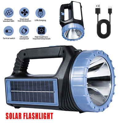 #ad Solar USB Rechargeable LED Spotlight Flashlight Searchlight Bright Portable US $16.14