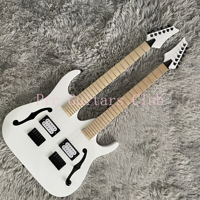 #ad Double Neck White ST Electric Guitar Maple Fretboard HH Pickups Black Hardware $359.10