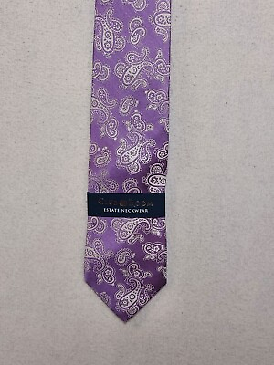 #ad NEW Club Room 100% Silk Tie Men#x27;s Designer Estate Lavender Purple Paisley Easter $14.53