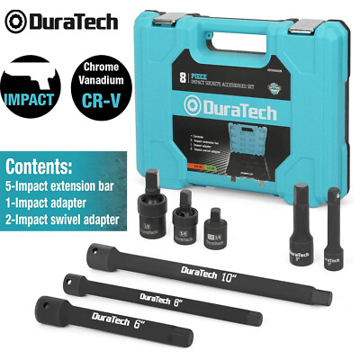 #ad DURATECH 8Piece 3 8quot;1 2quot;Drive Impact Socket Set Extension Bar Swivel Adapter Set $38.99