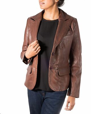 #ad Women S Coat Blazer Jacket Lambskin Leather Soft Two Slim Fit Button Tan 58 $114.75