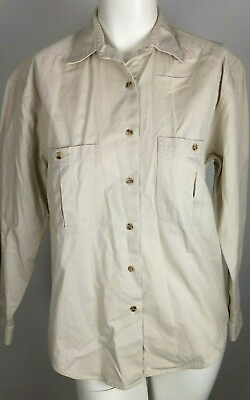 #ad LANDS#x27; END Women#x27;s Shirt Sz XS Reg 4 Beige Long Sleeve Button Front 100% Cotton $29.98