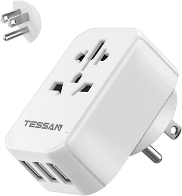 #ad UK to US Adapter TESSAN European to US Plug Adapter with 3 USB Type B UK to US $13.99