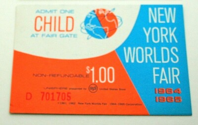 #ad 1964 1965 New York Worlds Fair Childs Admissions Pass Entrance Ticket NOS New $10.99