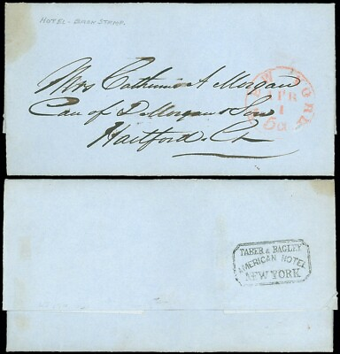 #ad 1851 FLS NY to HARTFORD w Enclsre TABER amp; BAGLEY AMERICAN HOTEL NY Backstamp $99.99