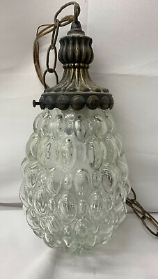 #ad Vintage 60s Cut Glass Textured and Brass Boho 12” Hanging Chain Lamp Light TF $232.26